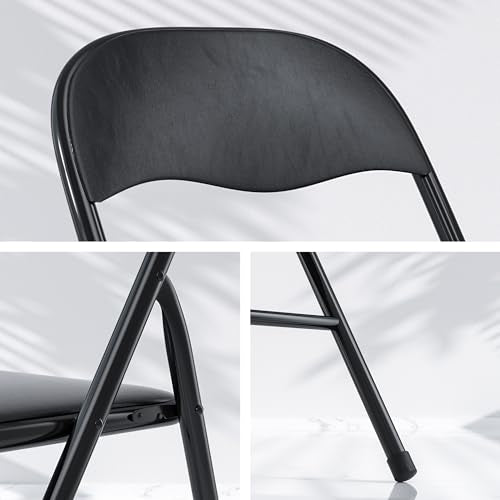 VECELO Folding Card Table and Chair Set of 5 Foldable with Padded Upholstery Tabletop, Metal, Black