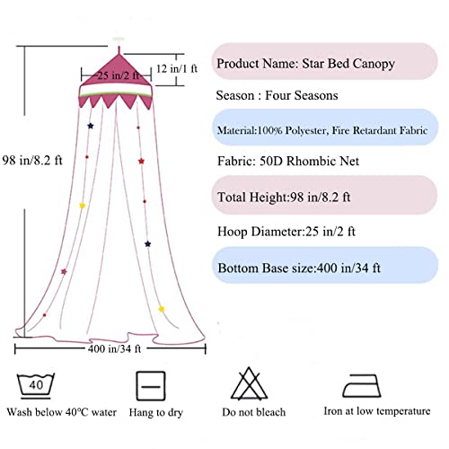 Nattey Bed Canopy with Lights for Girls,Gold Star Princess Crib Canopy Curtains,Extra Large Dome Mosquito Net Reading Nook...
