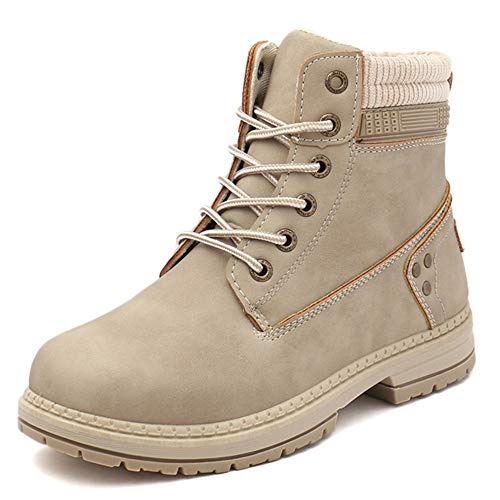 Athlefit Women's Work Waterproof Hiking Combat Boots Lace up Low Heel Booties Ankle Boots