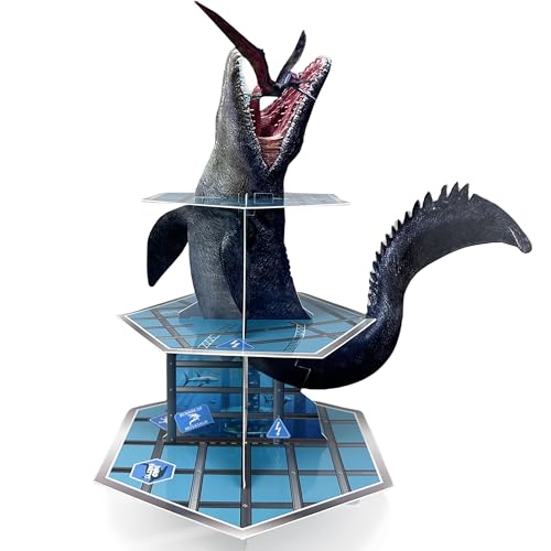 GLURUITE Mosasaurus Dinosaur Cupcake Stand Party Decorations Mosasaurus Cupcake Holder Dinosaur Dessert Tower for Dinosaur...