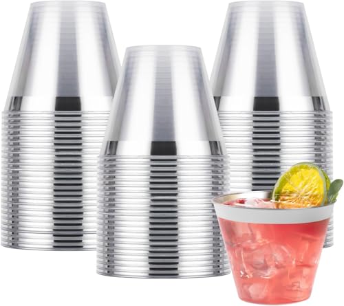 Goodluck 50PCS 9oz Plastic Cups for Party, Disposable Silver Plastic Cups, Cocktail Glasses for Wedding Thanksgiving, Chri...