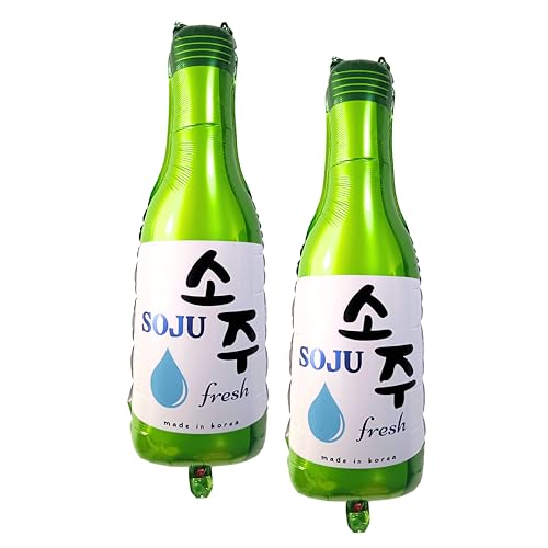 30" Soju Bottle Foil Balloons (set of 2, with straw) 21st Birthday Decorations Korean Decor, Reusable Inflatable Karaoke K...