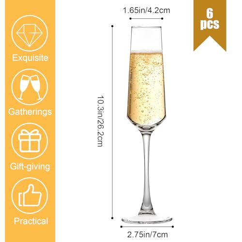 Dylvan 6PCS Elegant 6.9 Ounce Glass Champagne Flutes Set for Birthdays Weddings Christmas, Clear Champagne Glasses Perfect...