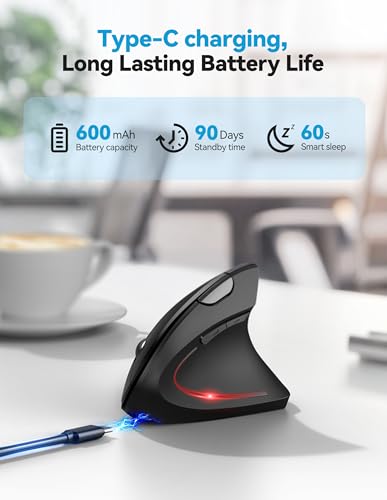 TECKNET Ergonomic Mouse, Rechargeable 2.4G+Bluetooth Vertical Mice 6 DPI Adjustable, Wireless Optical Carpal Tunnel Mouse ...