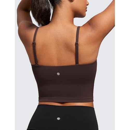 CRZ YOGA Butterluxe Cami Crop Tank Tops for Women - Square Neck Adjustable Padded Longline Sports Bras Workout Camisole