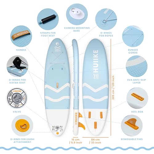HUIIKE Inflatable Paddle Board for Adults with Accessories Included, Oar, Fins, Pump. Stand Up Paddleboard Great Stability...