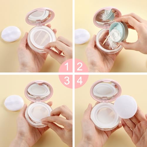 2Pcs Loose Powder Container with Puff 0.17 oz Refillable Empty Powder Compact with Mirror, Portable Empty Makeup Powder Co...