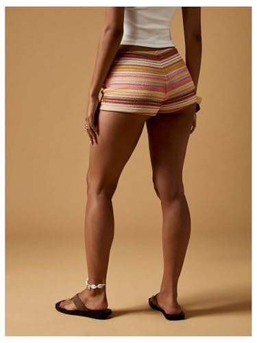 RoseSeek Women's Striped Color Block Low Rise Mini Shorts Boho Summer Skinny Shorts Hot Pants Festival Outfits