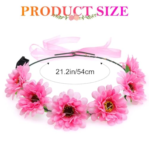 Kesvb Light Up Flower Headband LED Floral Wreath Crown Headbands Glowing Festival Garland Hair Accessories for Women (Pink)