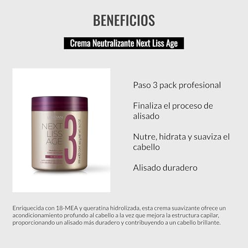 Lendan - Hair Conditioner - Neutralizing Cream Next Liss Age N¨¬3-500ml - Step 3 Professional Pack - Completes the Straightening Process - Nourishes, Hydrates, and Soften - Long-Lasting Straightening