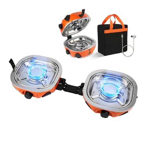 INFOOD Propane Camping Stove 20,000 BTU - Portable 2 Burner Gas Stove with Adjustable Flame Control, Piezo Ignition, Carry...