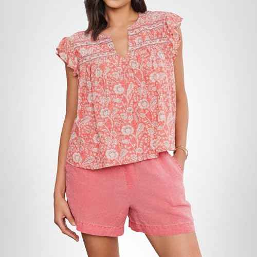Velvet by Graham and Spencer Women's Kenzie Printed Voile Top, Rouge, XL