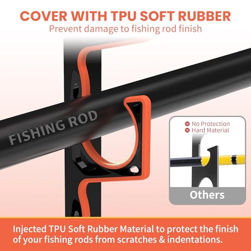 Gocozer Fishing Rod Holder for Garage, H5 Wall or Ceiling Mounted Fishing Pole Holders with Soft Protective Pad, Fishing R...