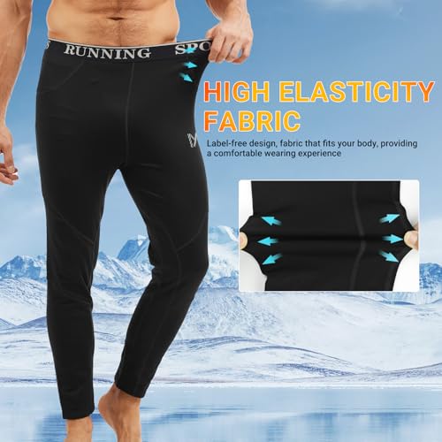 Men's Thermal Compression Pants Fleece Lined Sports Tights Athletic Leggings Cold Weather Baselayer Winter Gear Black