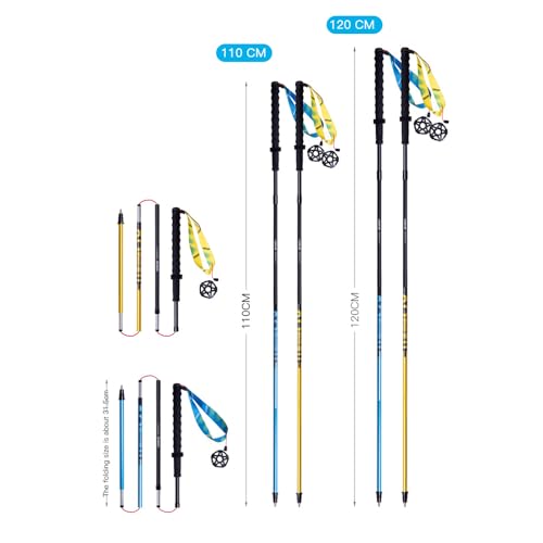 AONIJIE 2Pcs Collapsible Hiking Poles for Men and Women - Lightweight Carbon Fiber Aluminum Folding Trekking Poles for Hik...