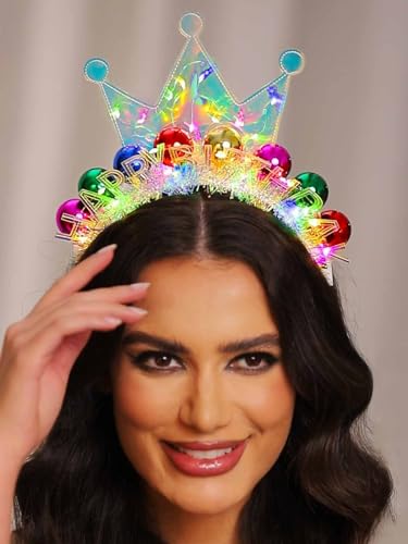 DRESBE Light Up Birthday Headband LED Crown Headbands Birthday Party Favors Hair Accessories for Women