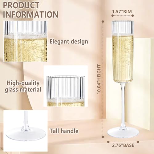 Joyido 36 Pack Clear Plastic Champagne Flutes - 6oz Ribbed Disposable Champagne Glasses - Clear Vintage Mimosa Glasses wit...