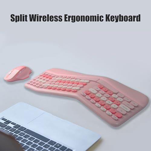 Wireless Ergonomic Keyboard and Mouse Combo with PU Wrist Rest, Carpal Tunnel Keyboard, 2.4G Colorful Split Ergo Keyboard,...