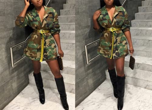 Sexy Camouflage Jacket for Women Army Fatigue Long Cargo Jackets Trench Coat Plus Size