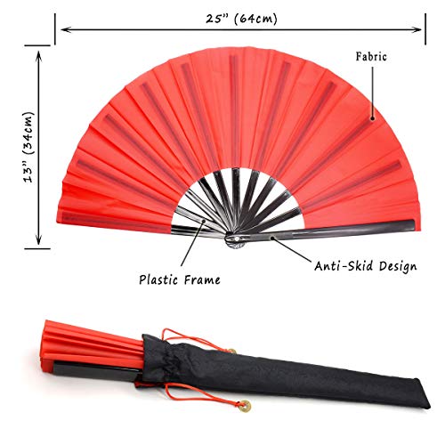 Zolee Large Rave Folding Hand Fan for Men/Women - Chinese Japanese Solid Kung Fu Tai Chi Handheld Fan with Fabric Case - f...