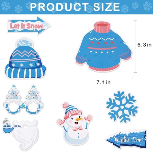 30PCS Snowflake Photo Booth Props - Snowflake Games for Party Supplies, Winter Photo Booth Props, Holiday and Winter Wonde...