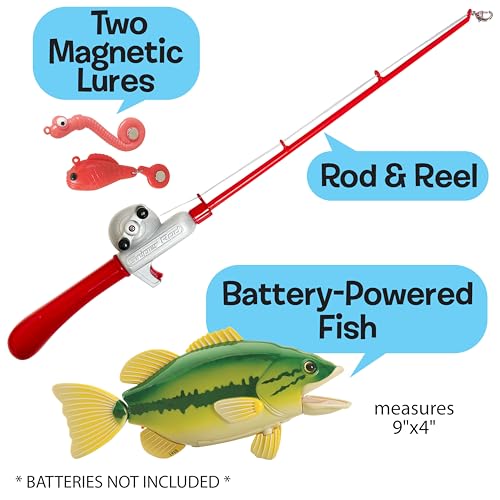 Small World Toys Kids Fishing Game, Catch of The Day Bass Magnetic Fishing Toy for Kids Ages 3+, Includes Toddler Fishing ...