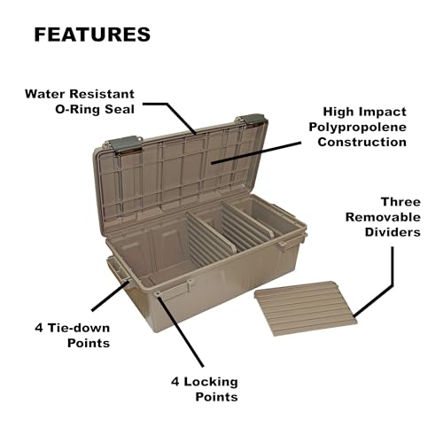 MTM ACDC30, Divided Ammo Crate Utility Box, Water- Resistant, Stackable, Snap Latch, USA Made, Dark Earth