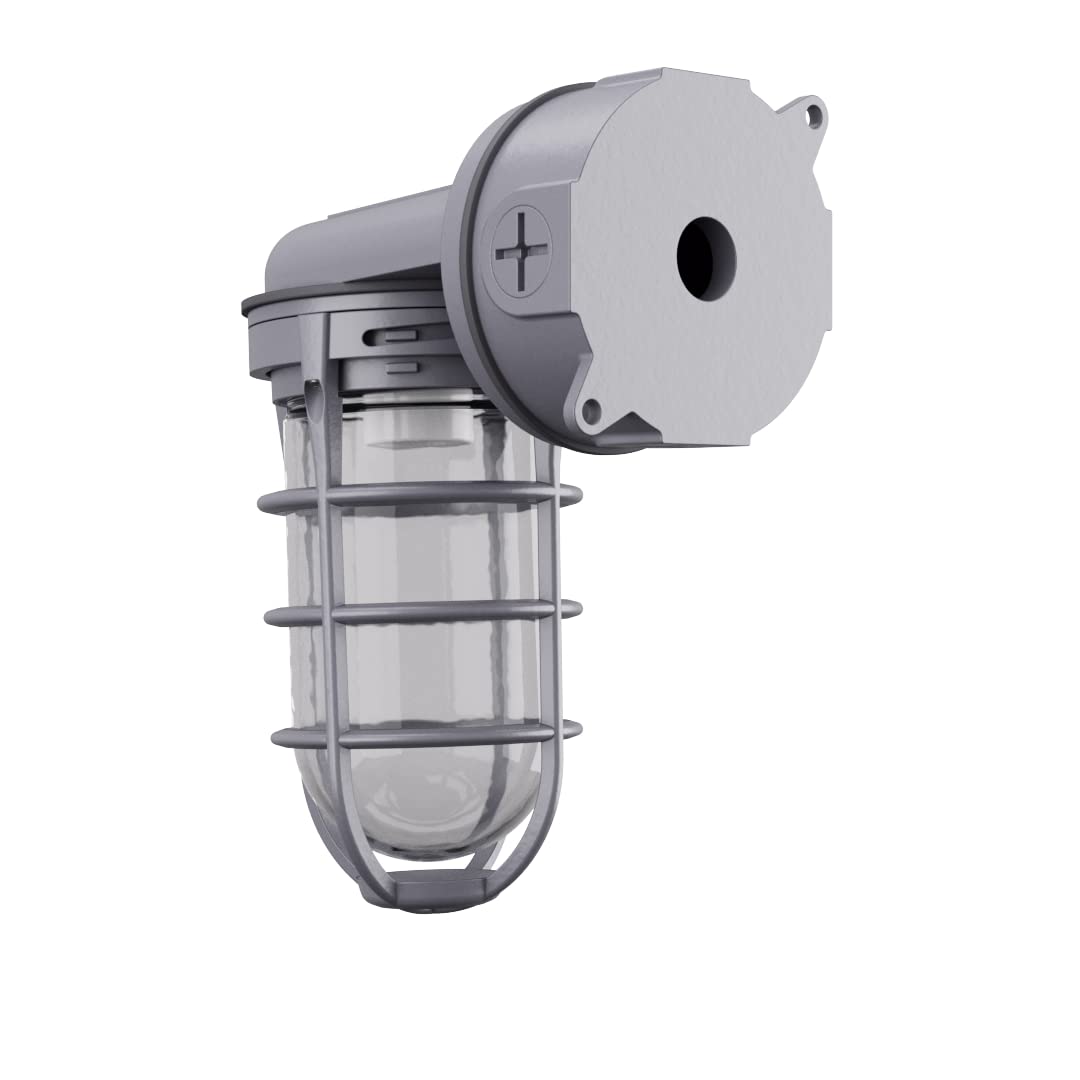 Lithonia Lighting Jelly Jar Light Fixture, Incandescent Utility Vapor Tight Wall Lamp, Industrial Style Wall Light for Indoor and Outdoor Use, 150W, 120V, Includes Junction Box, Grey (VW150I M12)