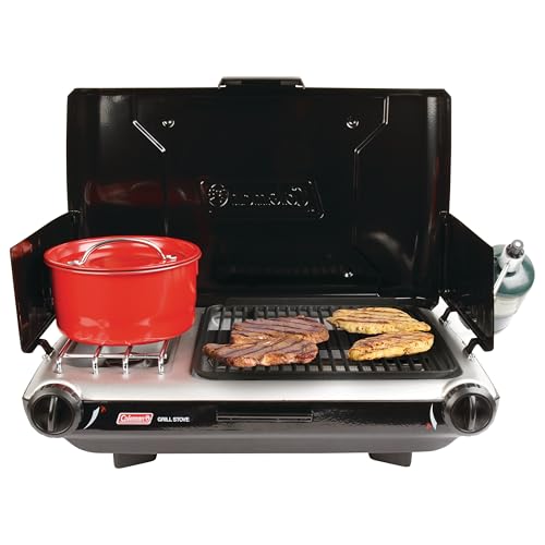 Coleman Tabletop 2-in-1 Camping Grill/Stove, 2-Burner Propane Grill & Stove with Adjustable Burners & 20,000 BTUs of Powe...