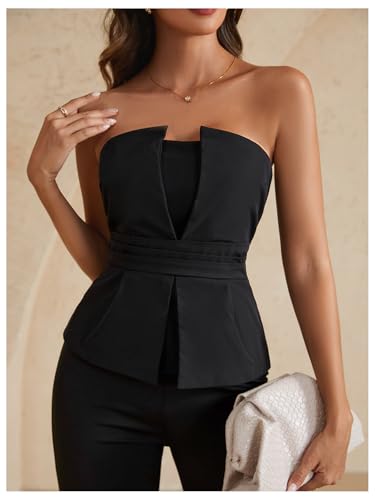 winkbay Women's Ruched Strapless Tube Top Elegant Asymmetrical Fitted Party Tops