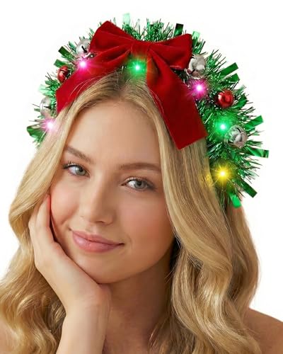 Asekonc Light Up Christmas Ball Headband for Halloween Merry Xmas Party Favor Winter Birthday Party Gifts Headband