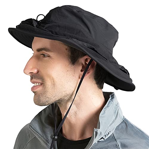 Peicees 2Pcs Head Net Hats for Men Women Adventure Fishing Hat Safari Hat for Hunting Camping Hiking, Black and Dark Gray