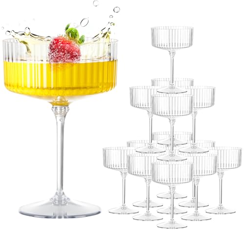 LIYH 20pcs Champagne Glasses 10 Oz Cocktail Coupe Glasses Champagne Flutes Plastic Coupe Cups Disposable Martini Cups Perf...