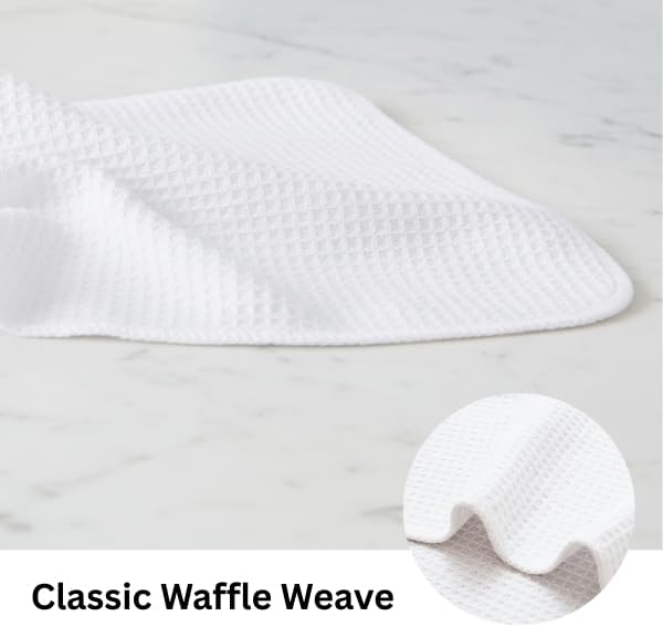 PurpleEssences Dish Cloths and Dish Rags - 8 Pack Waffle Weave Solid Kitchen Dish Wash Cloths, 100% Cotton, 12 x 12 Inches, Ultra Soft Absorbent Quick Drying - Christmas Holiday Winter - White