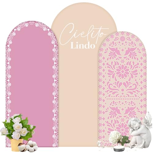 Chunful 3 Pcs Mexican Arch Backdrop Cover Baby Shower Photo Background Decor 2-Sided Round Top Lovely Backdrop Arch Cover ...