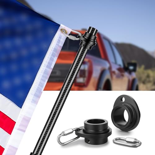 2 Set Real Carbon Fiber Truck Flag Pole, 6 Ft x 1.25 Inch Heavy Duty Flag Pole for Truck, for Pickup Trucks, RVs, SUVs,Black