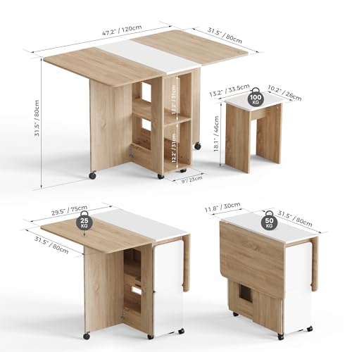 Mondeer Folding Dining Table Set for 4, Drop Leaf Table with 4 Chairs for Small Spaces, Dining Room Table Set with Storage...