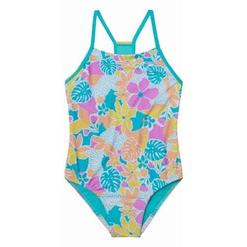 Speedo Girls Thin Strap One Piece Swimsuit (US, Alpha, Medium, Regular, Floral Turkish Sea Blue)