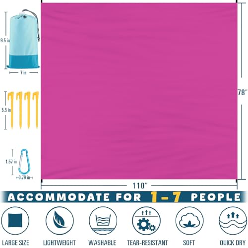 Beach Blanket 78''×110'' Suits 1-7 Adults Waterproof Sandproof Lightweight Oversized Large Picnic Mat Blanket for Beach Tr...