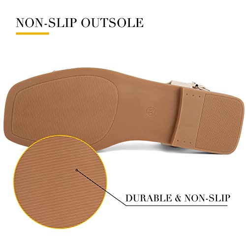 MaxMuxun Women's Flat Sandals Closed Toe Summer Roman Sandals Beach Sandals Square Toe Gladiator Outdoor Shoes