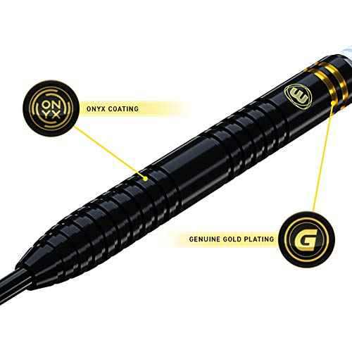 Winmau Daryl Gurney Signature 90% Tungsten Darts Set with Prism Flights and Prism Shafts (Stems) Steel tip & Soft Tip - Gold/Black