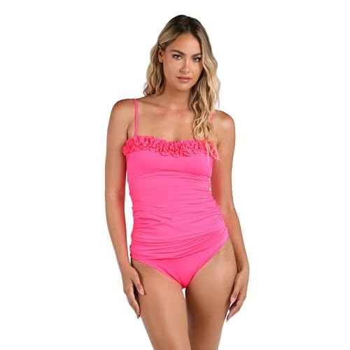 La Blanca Womens Island Goddess Ruffled Bandeau Tankini Swimsuit Top