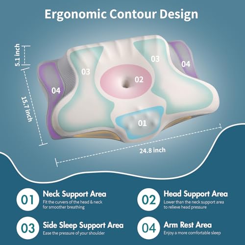Cervical Neck Pillow for Pain Relief, Ergonomic Pillow Side Sleeper Pillow for Sleeping, Contour Memory Foam Pillows with ...