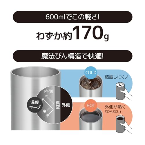 Thermos JDW-600 S Vacuum Insulated Tumbler, 20.1 fl oz (600 ml), Stainless Steel, Lightweight Model