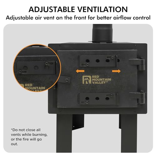 Red Mountain Valley Outdoor Camping Wood Stove, Portable Hot Wood Burning Tent stove with 5-Section Chimney and 2 Dual Rak...