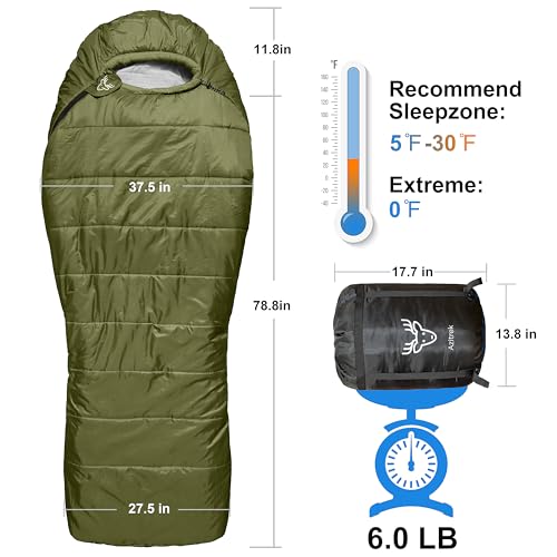 Azitrek 0 Degree Mummy Sleeping Bags for Adults Camping | XXL Big and Tall 3-4 Season Warm Cool | Cold Weather Winter Slee...