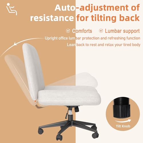 Shintenchi Criss Cross Chair,Cross Legged Office Seat with Wheels Armless Swivel Vanity Chair,Height Adjustable Wide Compu...