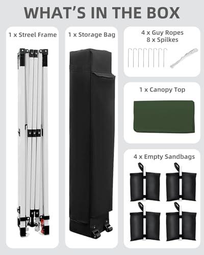 GarveeLife 10x10 Pop Up Canopy with One Button Push Setup - Heavy Duty Outdoor Canopy Tent with Portable Roller Bag - 3 Ad...