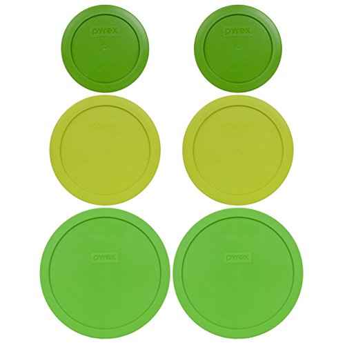 Pyrex (2) 7402-PC 6/7-Cup Green, (2) 7201-PC 4-Cup Edamame Green, and (2) 7200-PC 2-Cup Lawn Green Replacement Lids - Made in USA