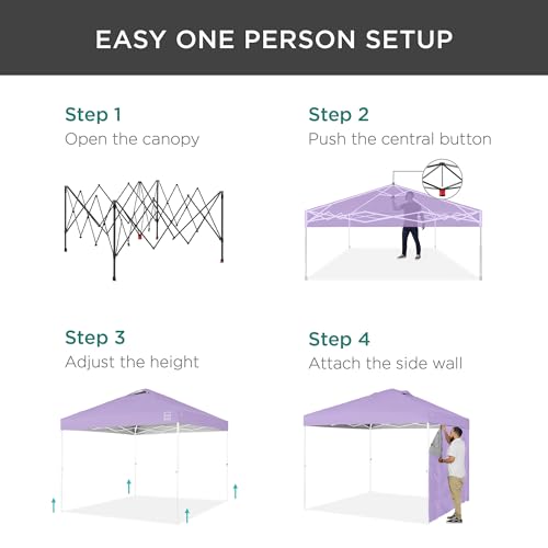 Best Choice Products 10x10ft Easy Pop Up Canopy w/Side Wall, 10 Pockets, Portable Carrying Case, 1-Button Setup, 4 Weight ...